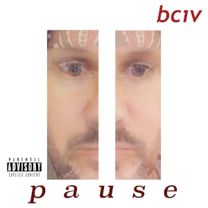 Universal Pause symbol which looks like the number eleven composed of a multiple exposure of Bciv's face on a white background.