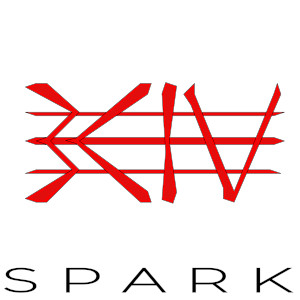 Red Bciv letters with three lines across. Spark is written with thin letters below